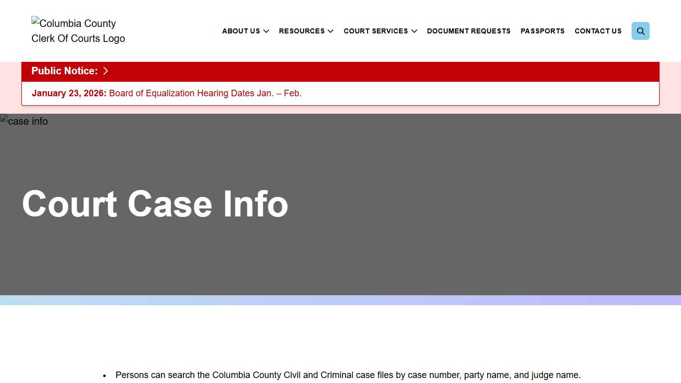 COURT CASE INFO – Clerk Of Court Columbia County Site